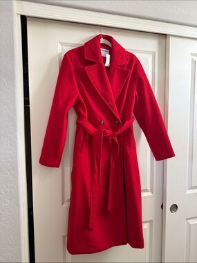 Old Navy Red Double-Breasted Belted Long Coat